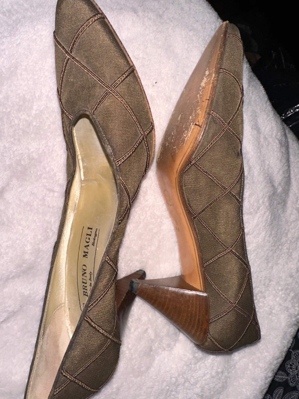 Vintage Bruno Magli Bronze Taupe Lattice Pumps Size 8 AA Made Italy